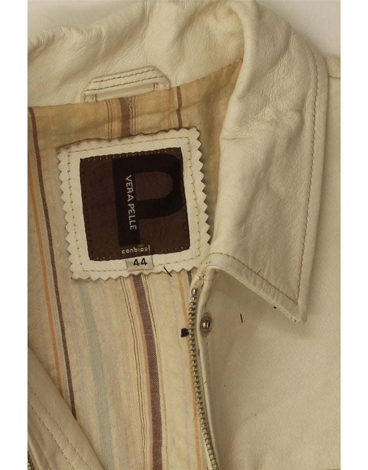Jaqueta feminina de couro cropped Conbipel IT 44 couro branco médio
