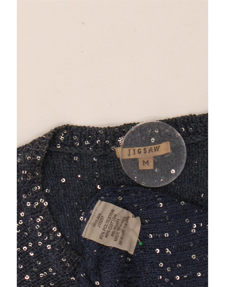 Suéter cardigã feminino JIGSAW Reino Unido 12 poliéster azul marinho médio