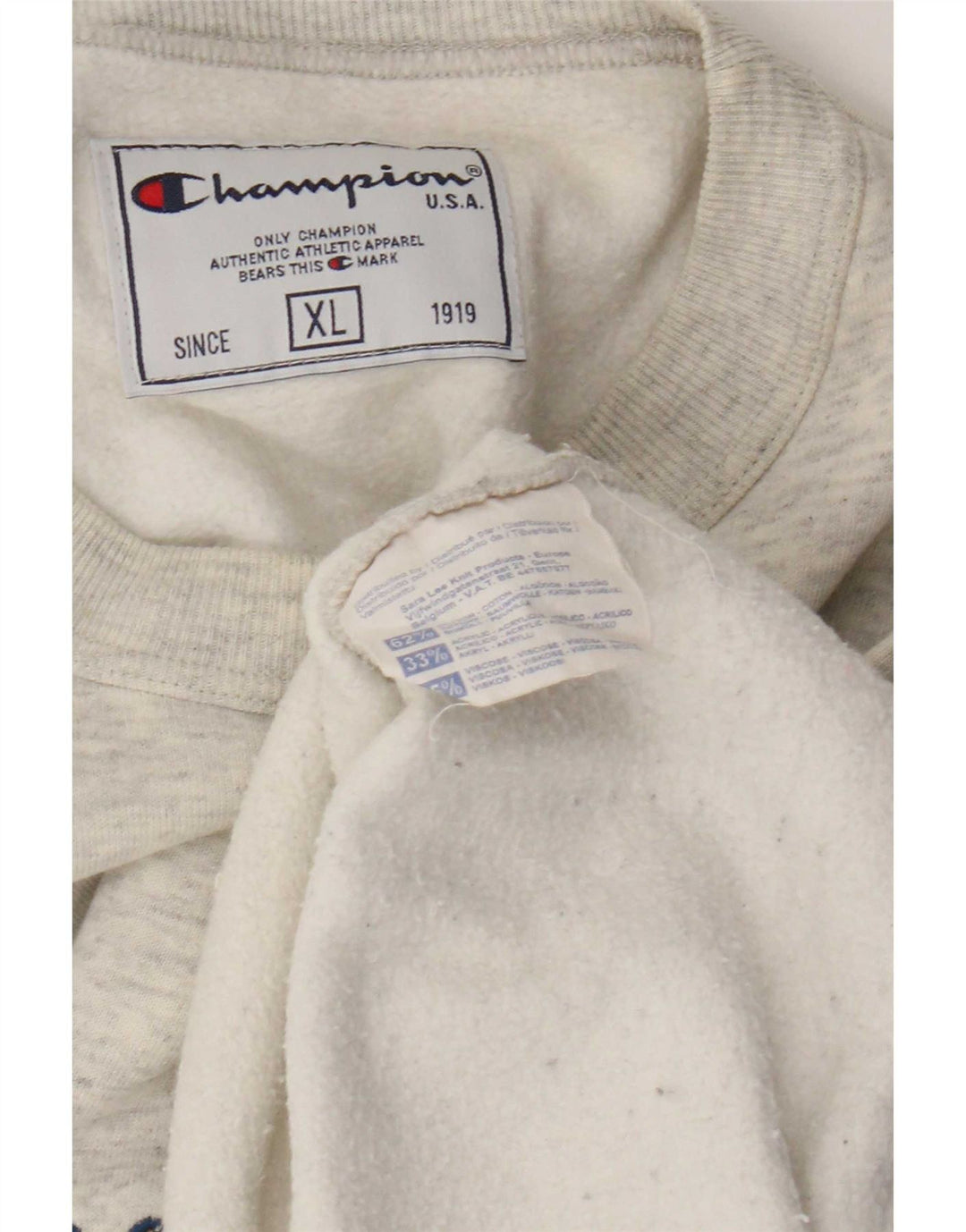 Champion moletom gráfico masculino jumper XL cinza manchado de algodão