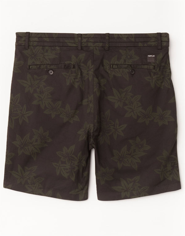 Replay Mens Graphic Chino Shorts W36 Grande Algodão Floral Preto