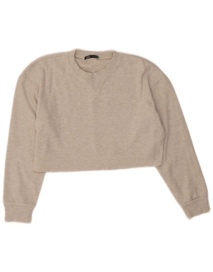 Zara Womens Crop Oversized Moletom Jumper Reino Unido 14 Poliéster Cinza Médio