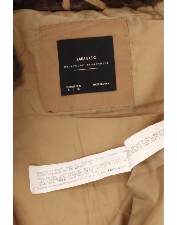 Jaqueta acolchoada feminina Zara UK 16 grande poliéster marrom
