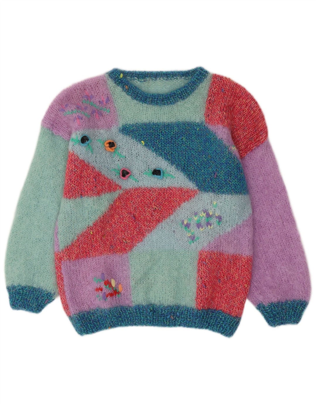 Suéter feminino vintage com gola redonda Reino Unido 16 grande multicolorido