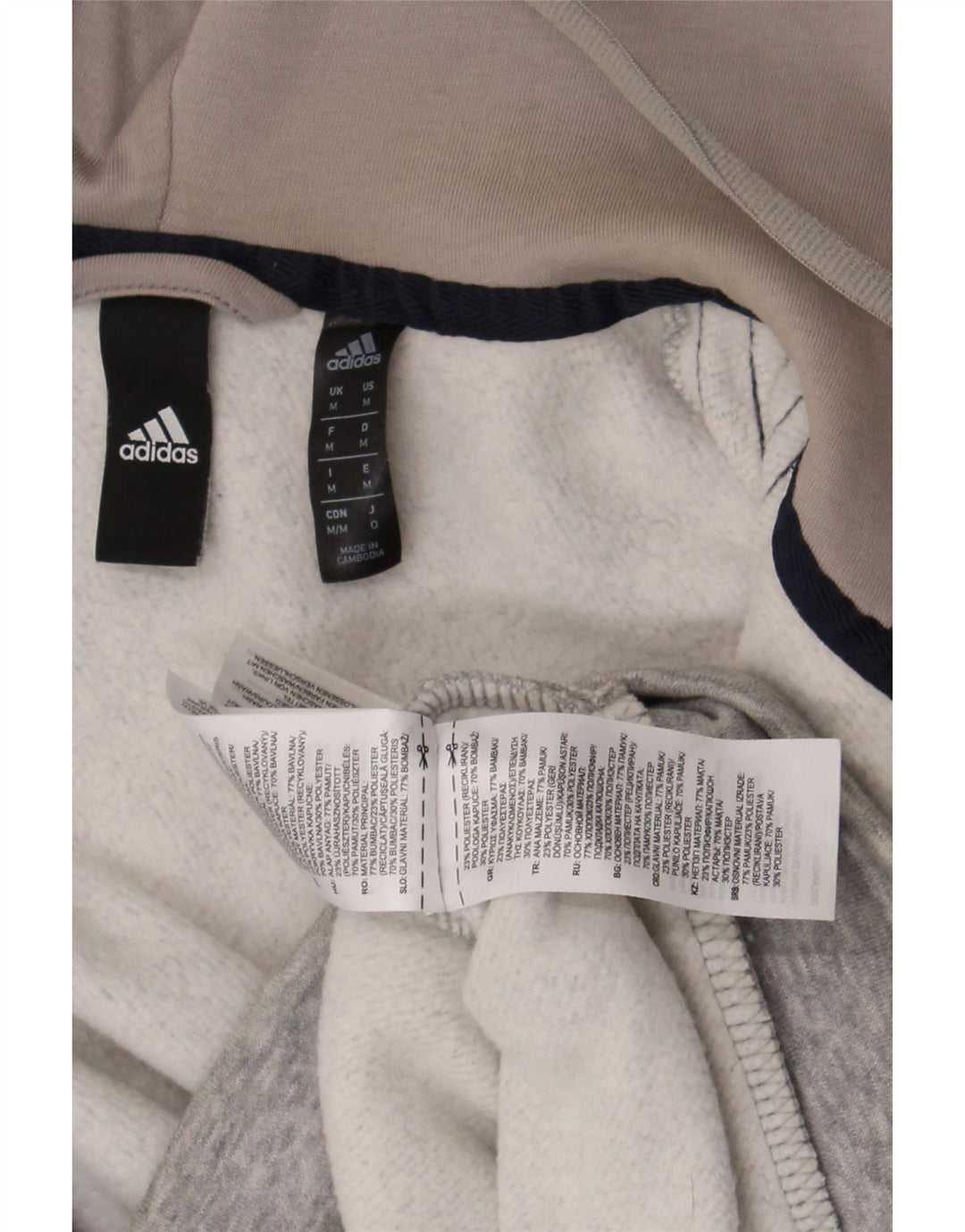 Adidas masculino zip moletom com capuz médio algodão cinza
