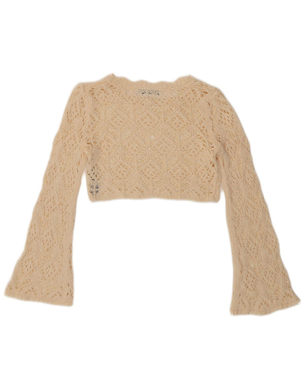 Blusa feminina Zara Crochet Crochet Top UK 10 Pequeno Off White Acrílico