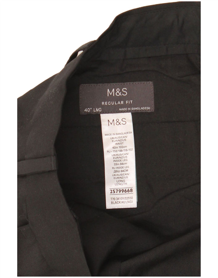 Calça masculina de ajuste regular Marks & Spencer W40 L33 poliéster preto