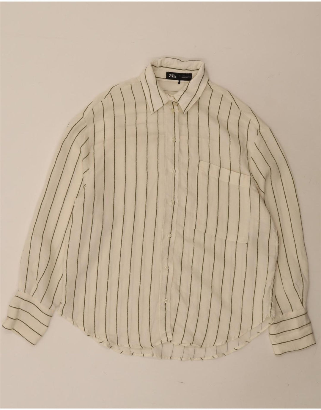 Camisa oversized feminina ZARA Reino Unido 10 pequeno modal listrado branco