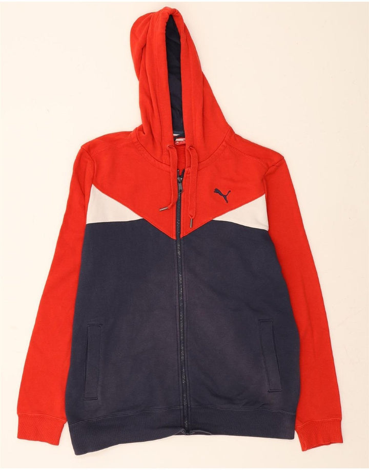 PUMA Mens Zip Hoodie Sweater Large Navy Blue Colourblock Cotton Vintage Puma and Second-Hand Puma from Messina Hembry 