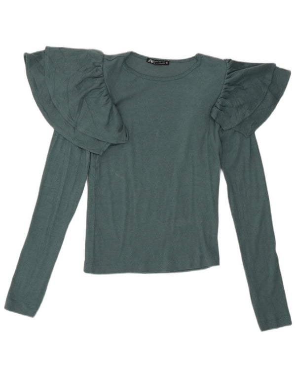 Top feminino Zara manga comprida UK 10 pequeno verde