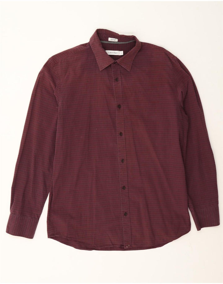 Camisa masculina Calvin Klein de algodão guingão médio Borgonha