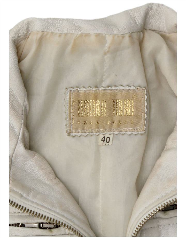 Jaqueta de couro vintage feminina IT 40 couro branco pequeno