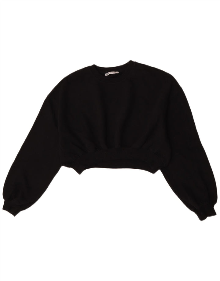 Zara Womens Crop Oversized Moletom Jumper Reino Unido 10 Pequeno Algodão Preto