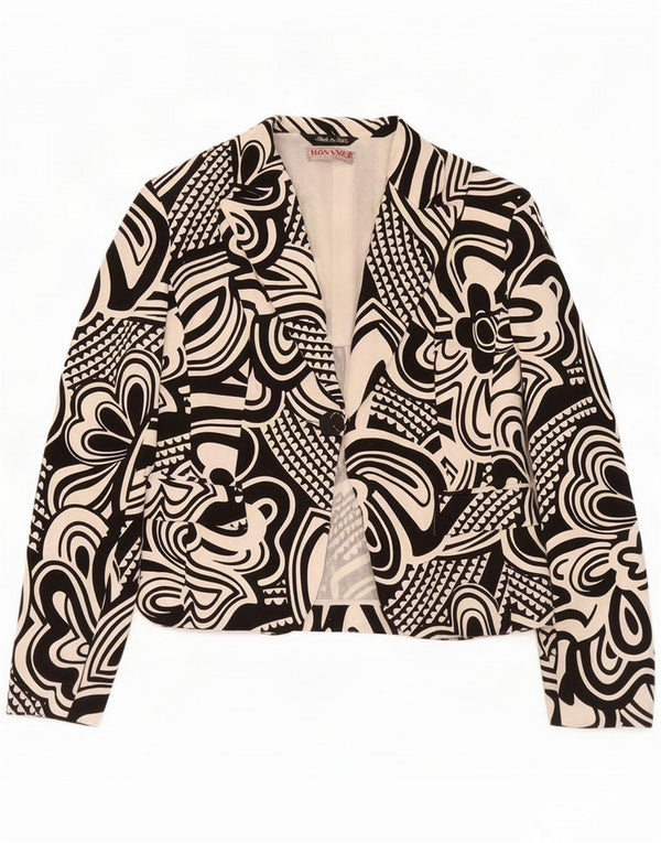 Jaqueta blazer feminina vintage de 1 botão IT 46 grande algodão floral preto