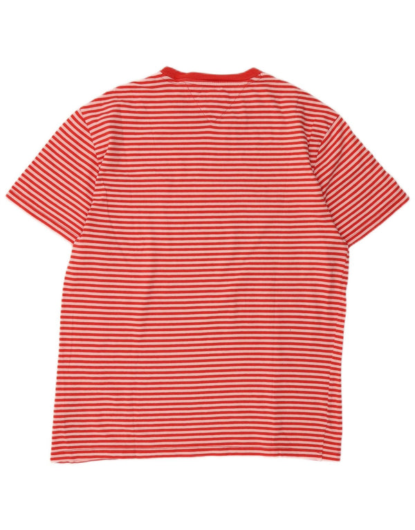 Tommy Hilfiger Camiseta masculina grande de algodão listrado vermelho