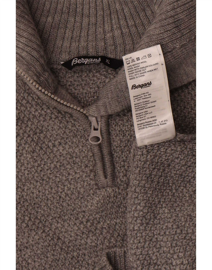 Suéter masculino Bergans com zíper e gola XL lã Merino cinza