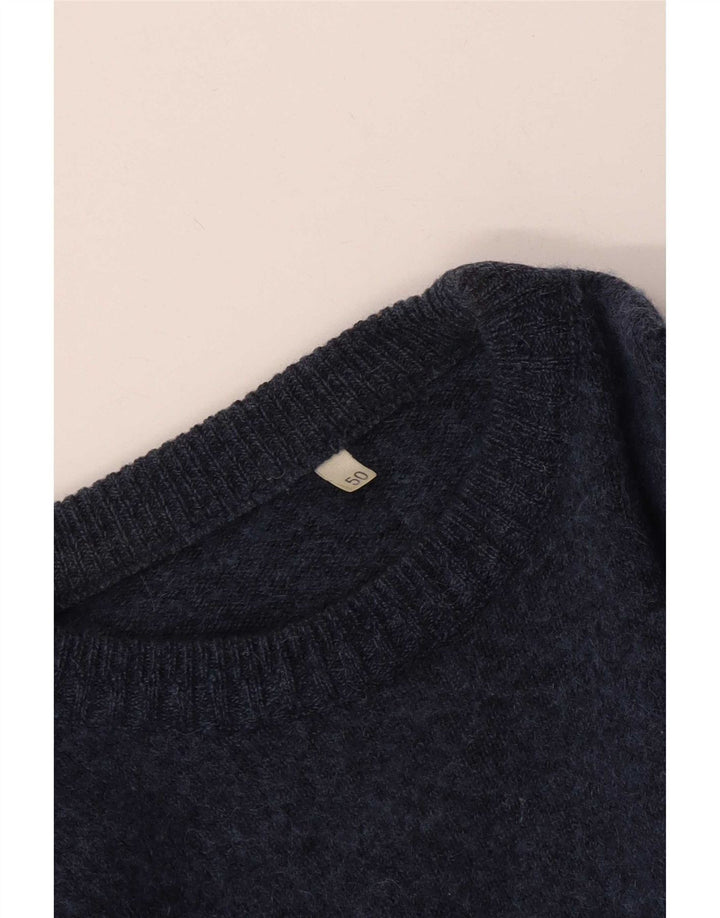 Suéter vintage masculino com gola redonda IT 50 médio azul marinho geométrico