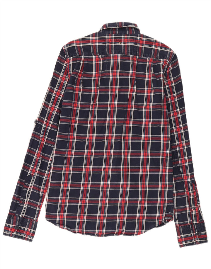 Camisa masculina de flanela Superdry pequena algodão xadrez azul marinho