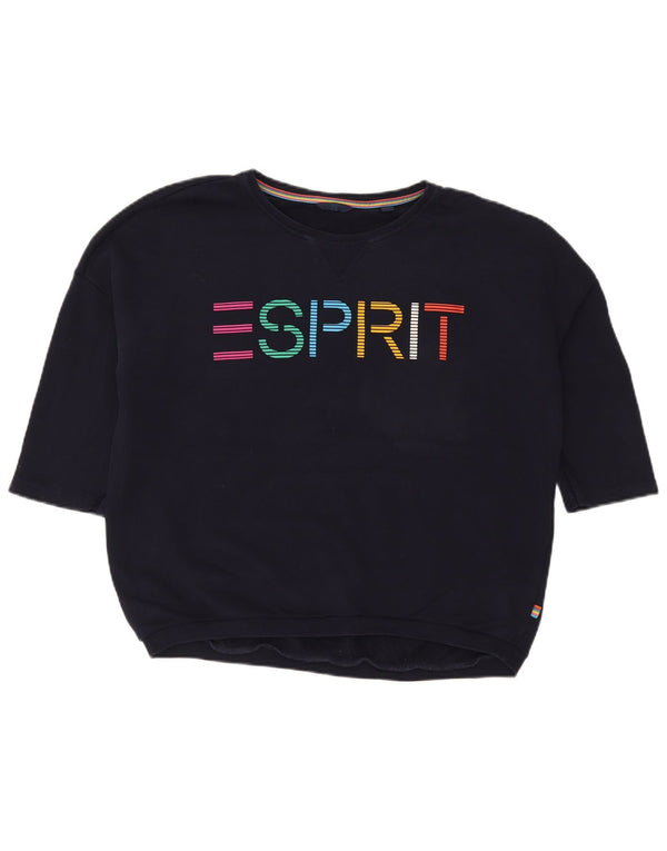 Suéter feminino Esprit com estampa gráfica de manga curta UK 18 XL azul marinho