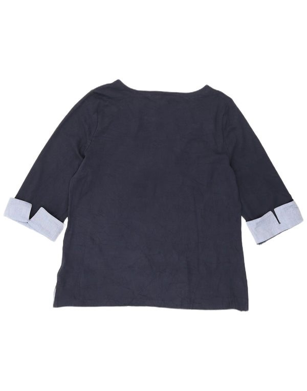 Top feminino Nautica manga 3/4 UK 20 2XL azul marinho algodão colorblock