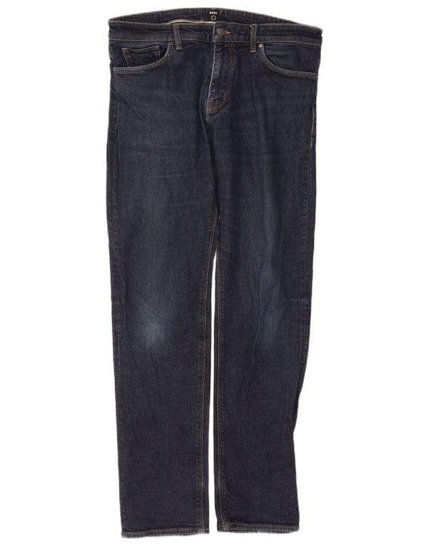 Hugo Boss Mens Straight Jeans W36 L34 Azul Marinho Algodão