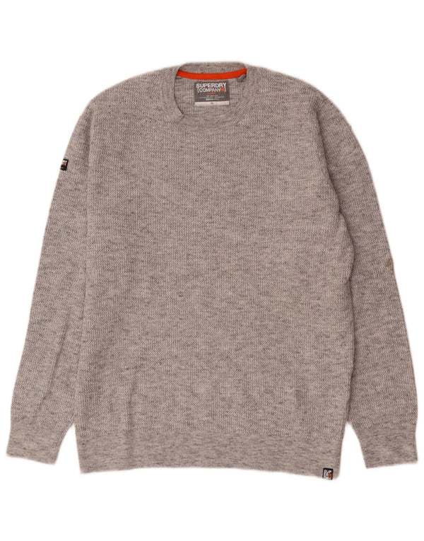 Suéter masculino Superdry com gola redonda XL algodão manchado cinza