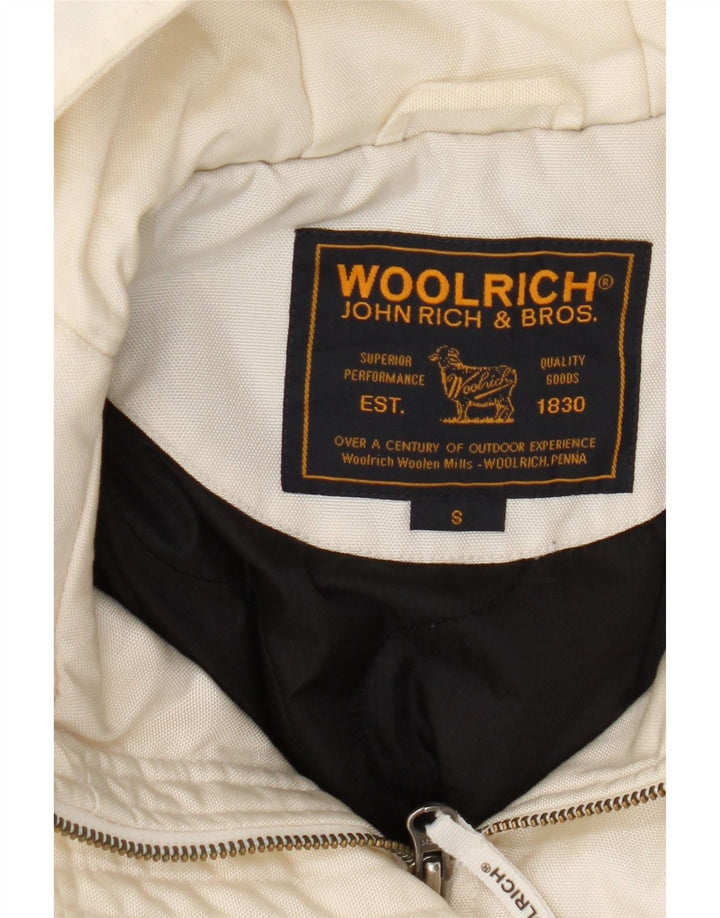 Jaqueta bomber feminina Woolrich com capuz UK 10 pequena nylon branco