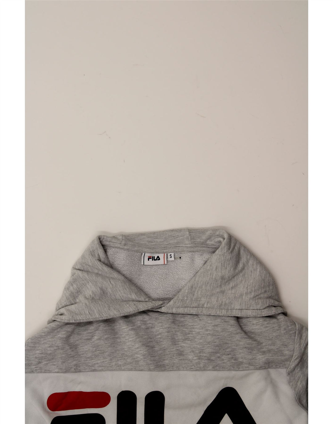 FILA Mens Graphic Hoodie Jumper Small Grey Colourblock Cotton Vintage Fila and Second-Hand Fila from Messina Hembry 