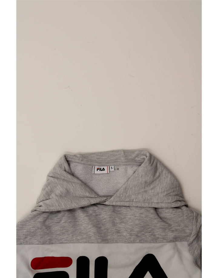 FILA Mens Graphic Hoodie Jumper Small Grey Colourblock Cotton Vintage Fila and Second-Hand Fila from Messina Hembry 