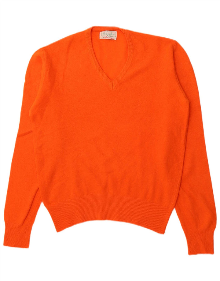 Suéter feminino BENETTON com decote em V IT 52 2XL lã laranja