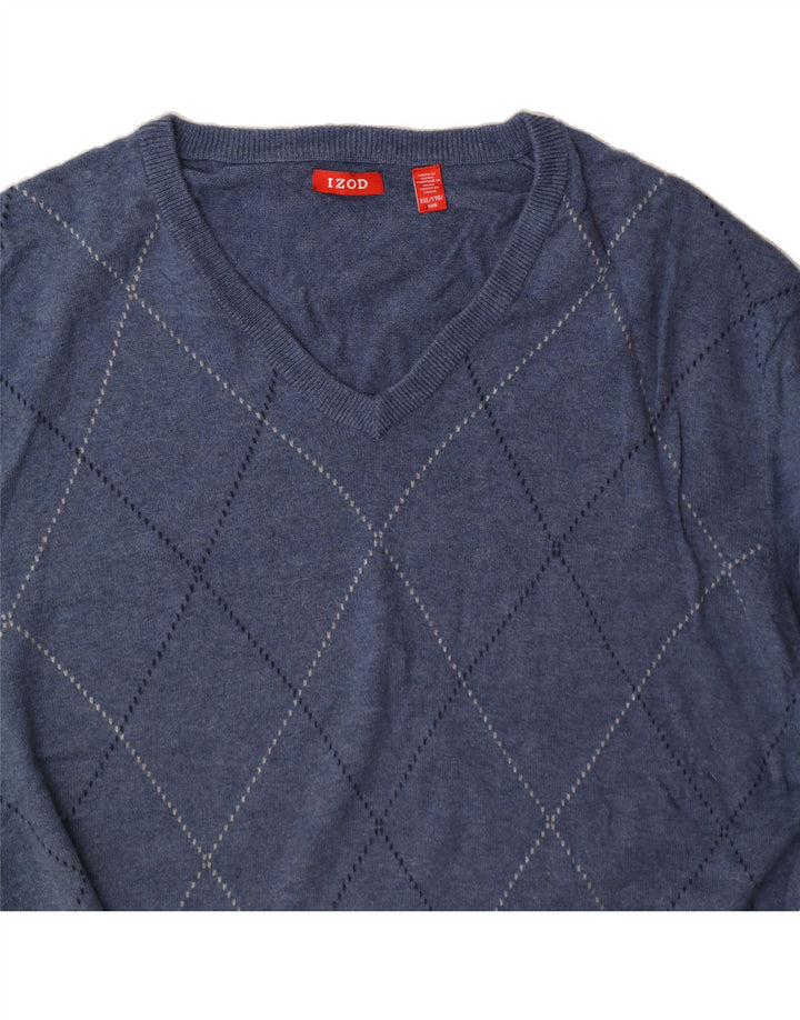Suéter masculino IZOD com decote em V 2XL azul Argyle/algodão diamante