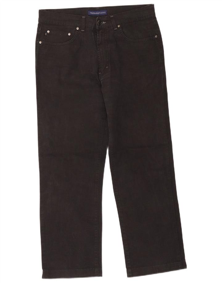 Trussardi Calça jeans masculina cortada W36 L26 algodão preto