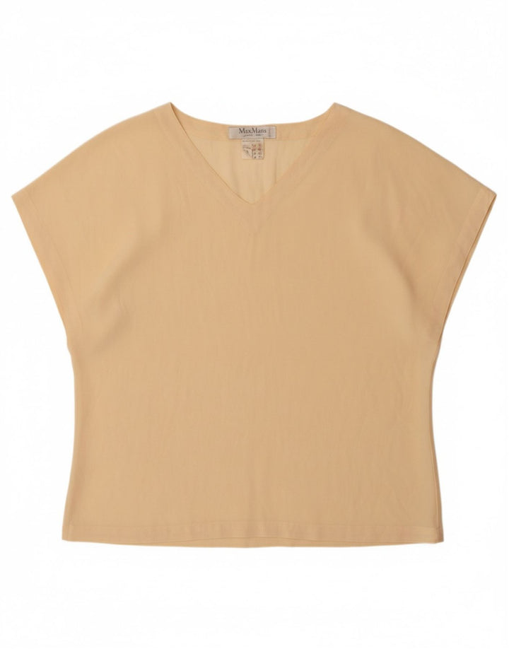 Camiseta feminina MAX MARA UK 14 grande seda bege