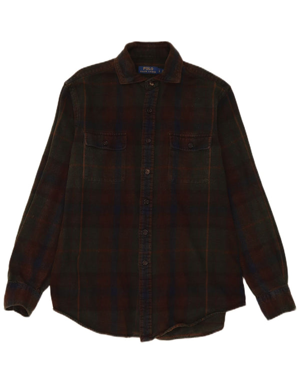 Camisa masculina de flanela Polo Ralph Lauren grande algodão xadrez marrom