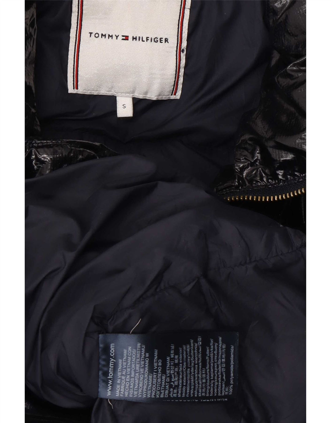 Jaqueta acolchoada feminina Tommy Hilfiger UK 10 pequena azul marinho poliamida