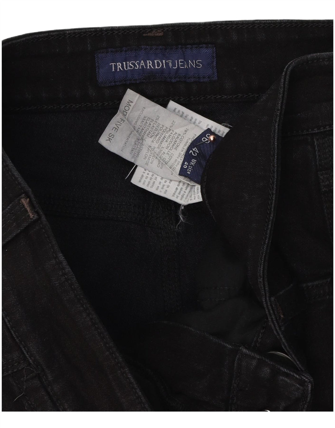 Trussardi Calça jeans reta masculina W40 L30 algodão preto
