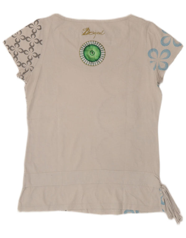 Camiseta feminina Desigual com estampa gráfica UK 12 algodão floral branco médio
