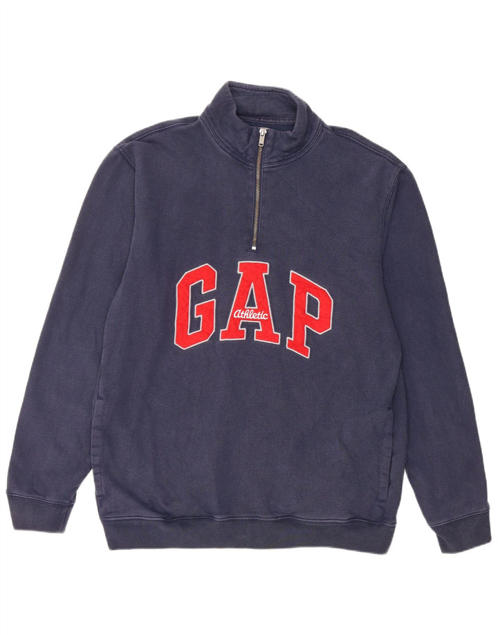 Moletom masculino Gap com zíper e gola alta, moletom médio azul marinho de algodão