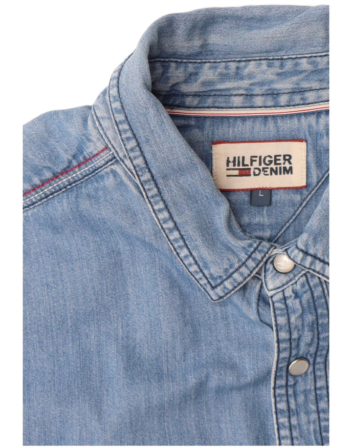 Camisa jeans masculina Tommy Hilfiger grande algodão azul