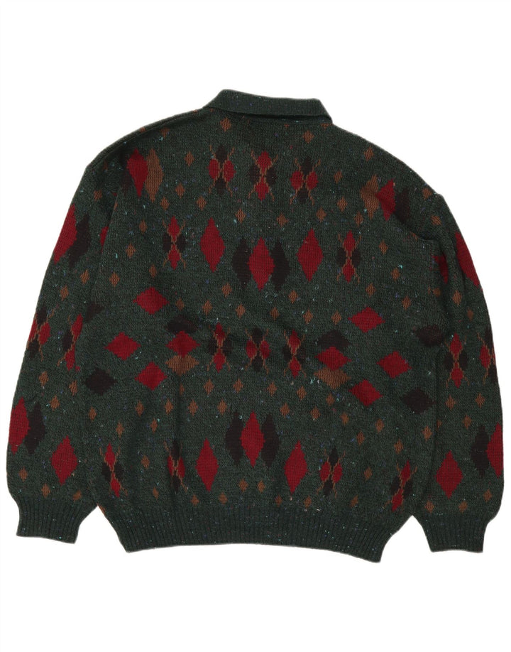 Suéter masculino LINEA com gola polo IT 50 verde médio argyle/diamante