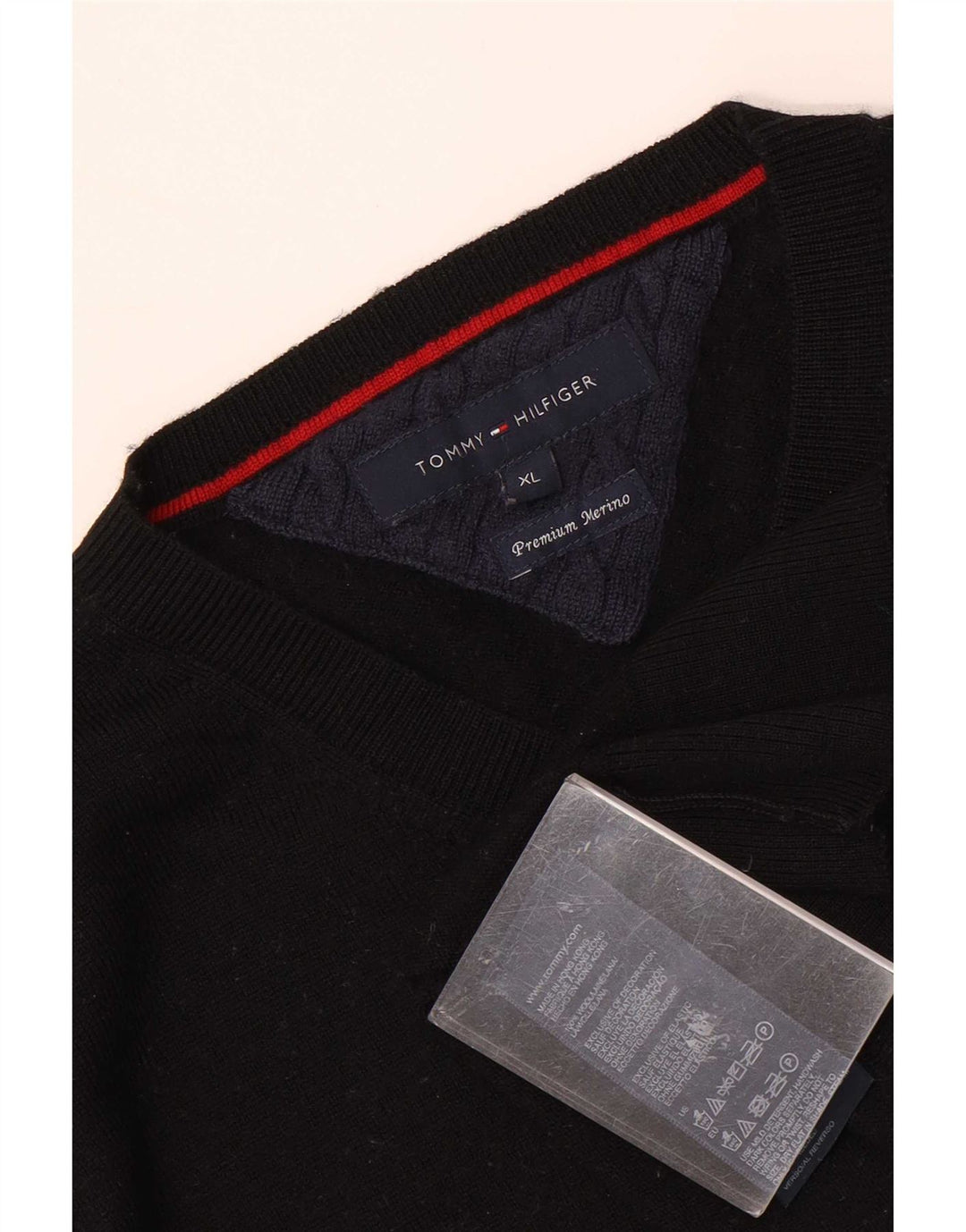 Suéter masculino Tommy Hilfiger com decote em V XL lã preta