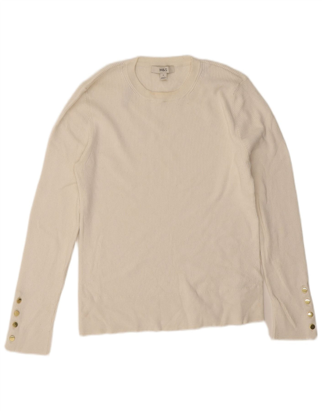Top feminino Marks & Spencer manga comprida Reino Unido 16 grande viscose branca