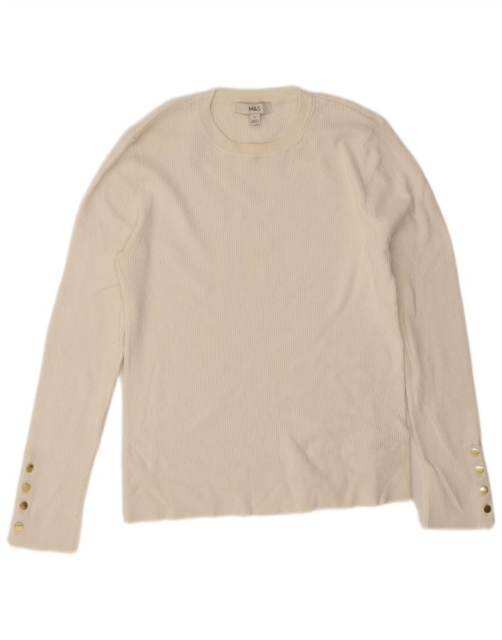 Top feminino Marks & Spencer manga comprida Reino Unido 16 grande viscose branca