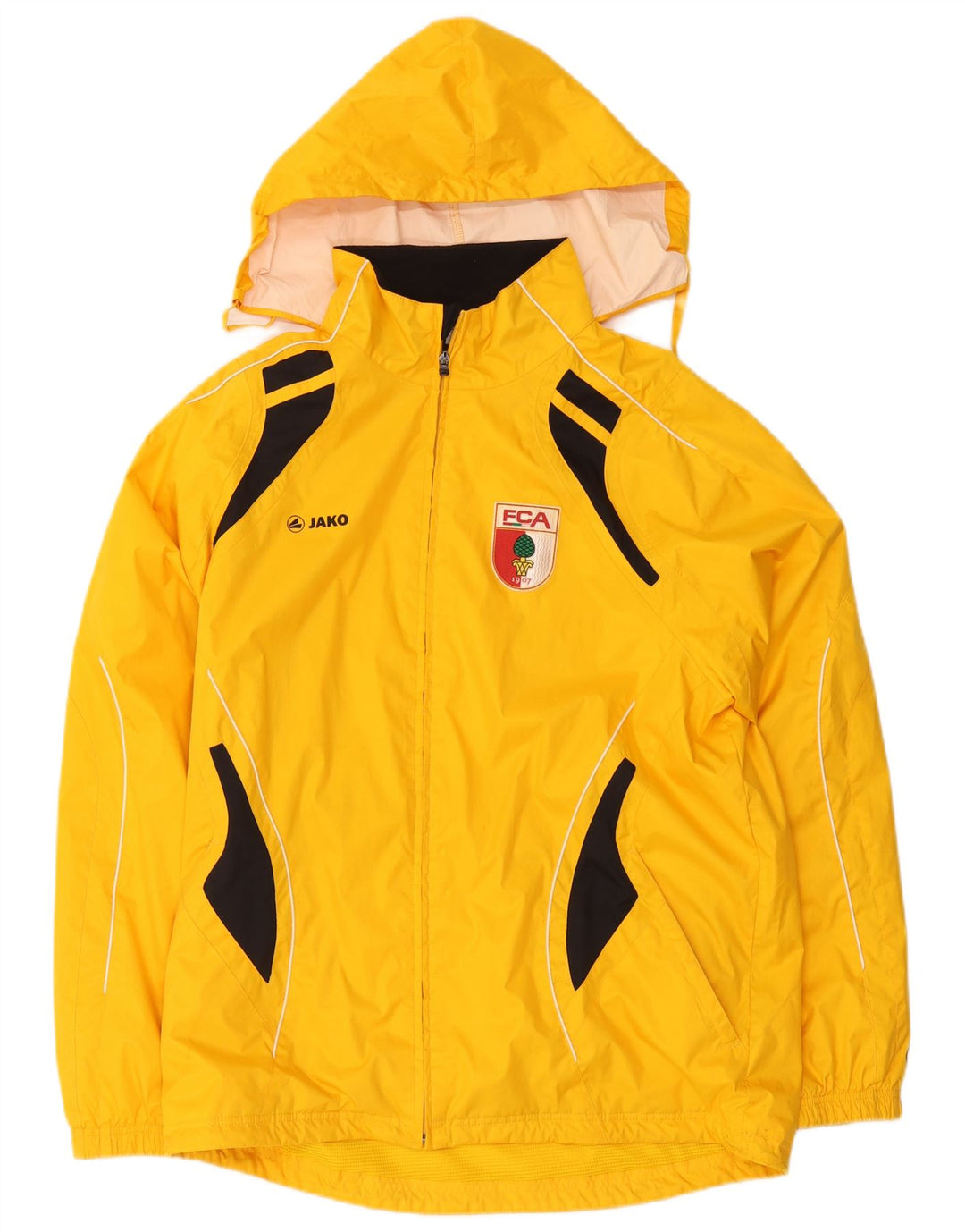 Jako Mens Graphic Hooded Rain Jacket UK 38 Medium Yellow Colourblock