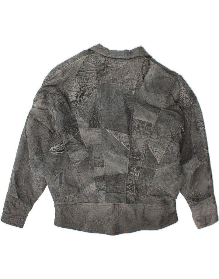 VINTAGE Womens Leather Jacket US 16 2XL Grey Patchwork Leather Vintage Vintage and Second-Hand Vintage from Messina Hembry 