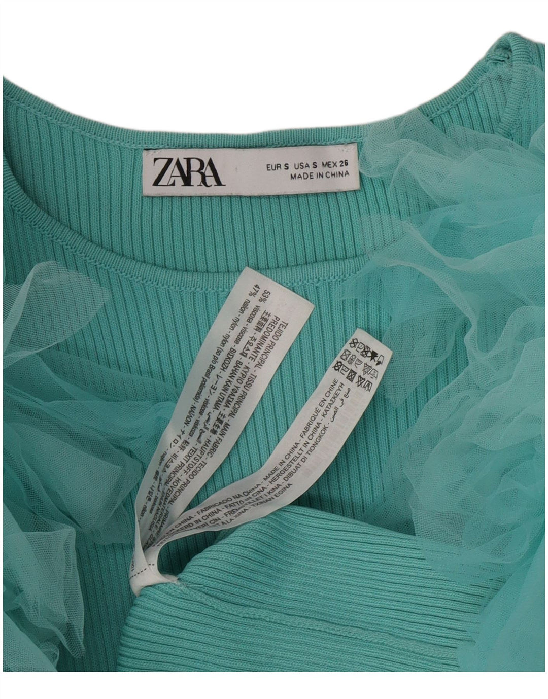 Blusa feminina Zara Top UK 8 pequena turquesa viscose