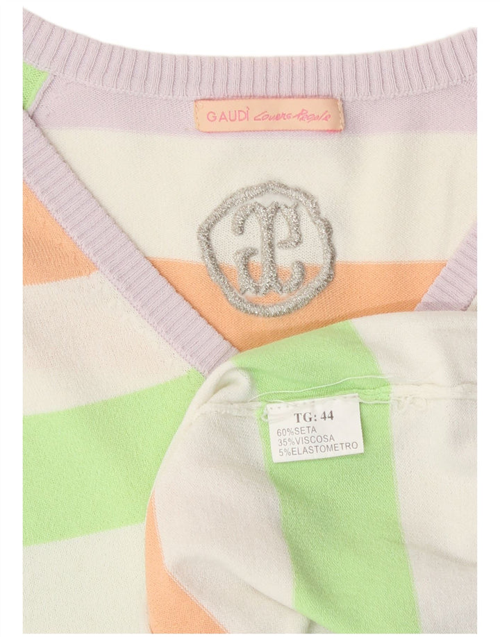 Suéter feminino Gaudi com decote em V IT 44 seda listrada média multicolorida