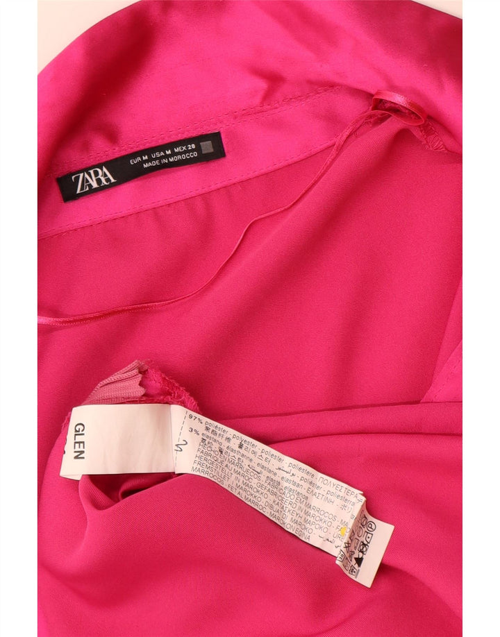 Vestido feminino Zara manga comprida evasê Reino Unido 14 poliéster rosa médio