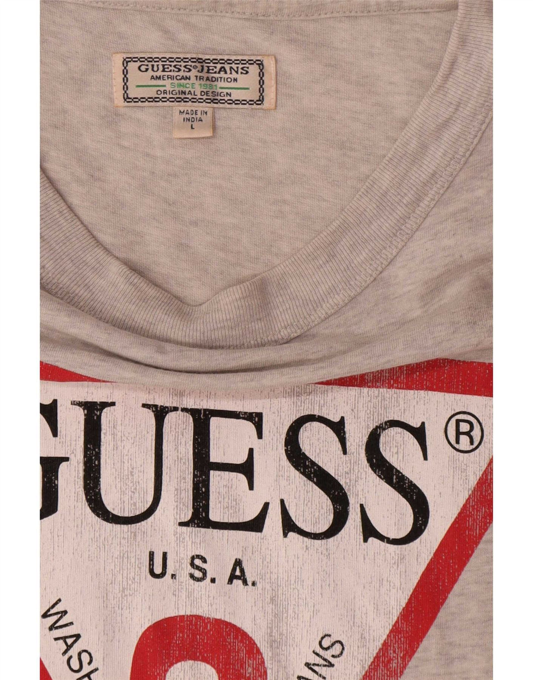 Guess Camiseta masculina gráfica grande algodão manchado cinza
