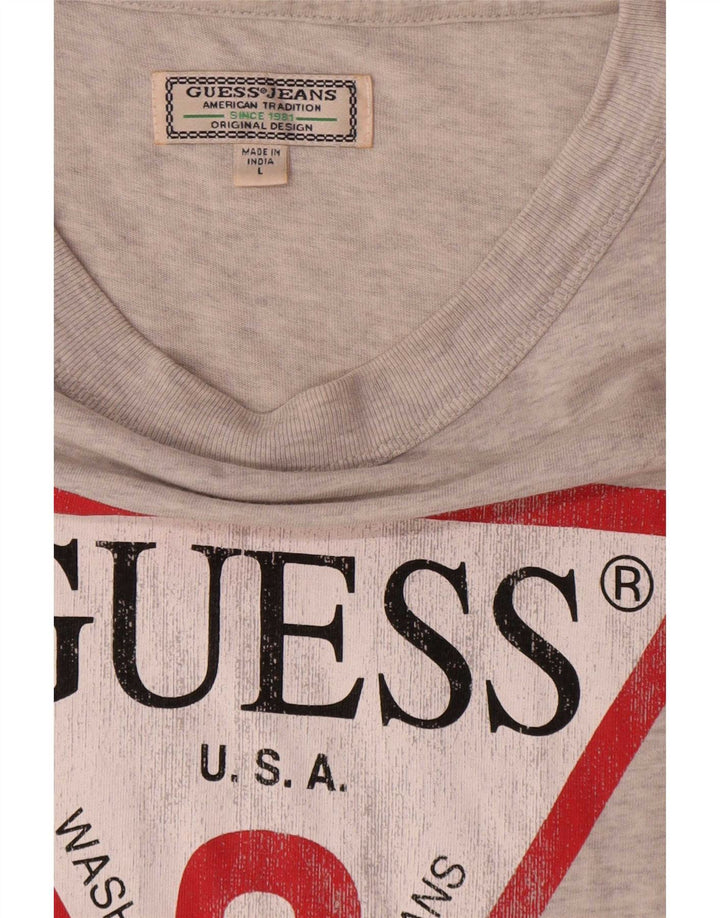 Guess Camiseta masculina gráfica grande algodão manchado cinza
