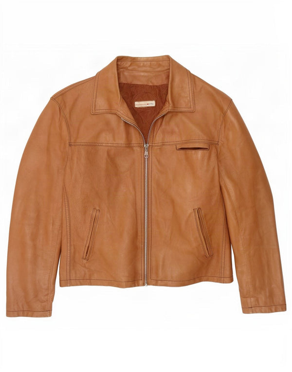 Jaqueta de couro feminina vintage UK 18 XL bege